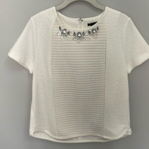 NWT Ann Taylor ivory Jeweled-Neck SS Top, M